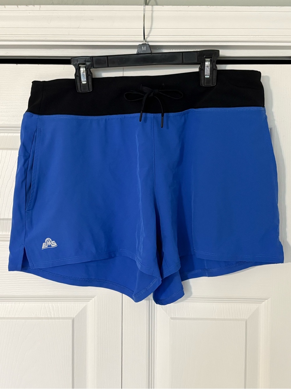 Women's Athletic Blue Running Shorts with Black Waistband - Picture 4 of 6
